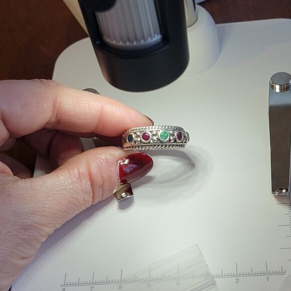 Vintage Thai Silver Sapphire, ruby emerald CNA Ring Rope coil sz 10/ 10.5 - Picture 3 of 8